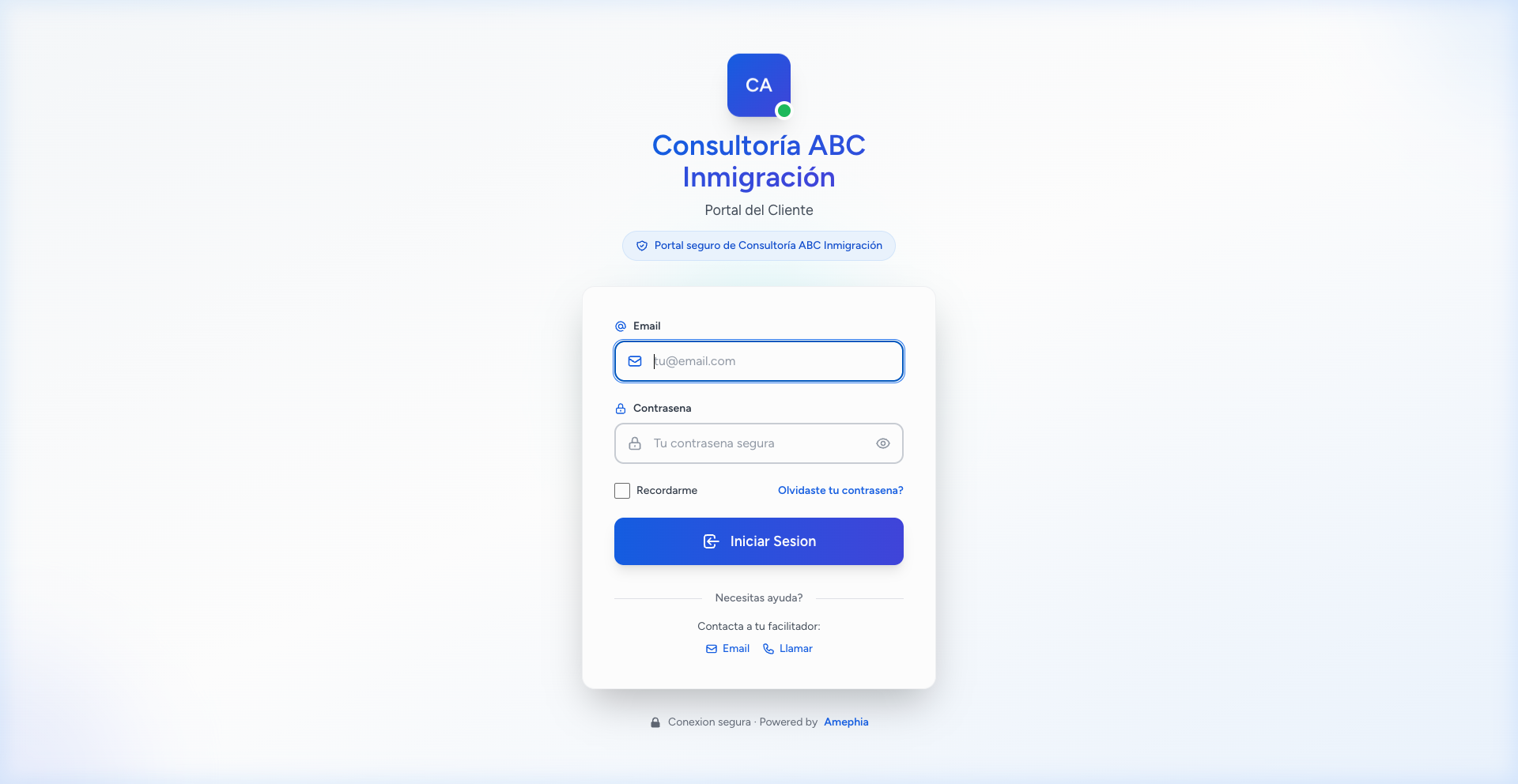 Portal de Login - Amephia Migration SaaS