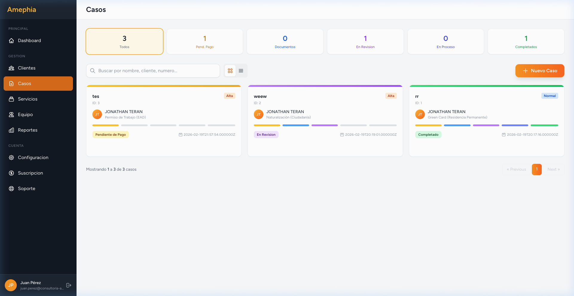 Gestión de Casos en modo kanban