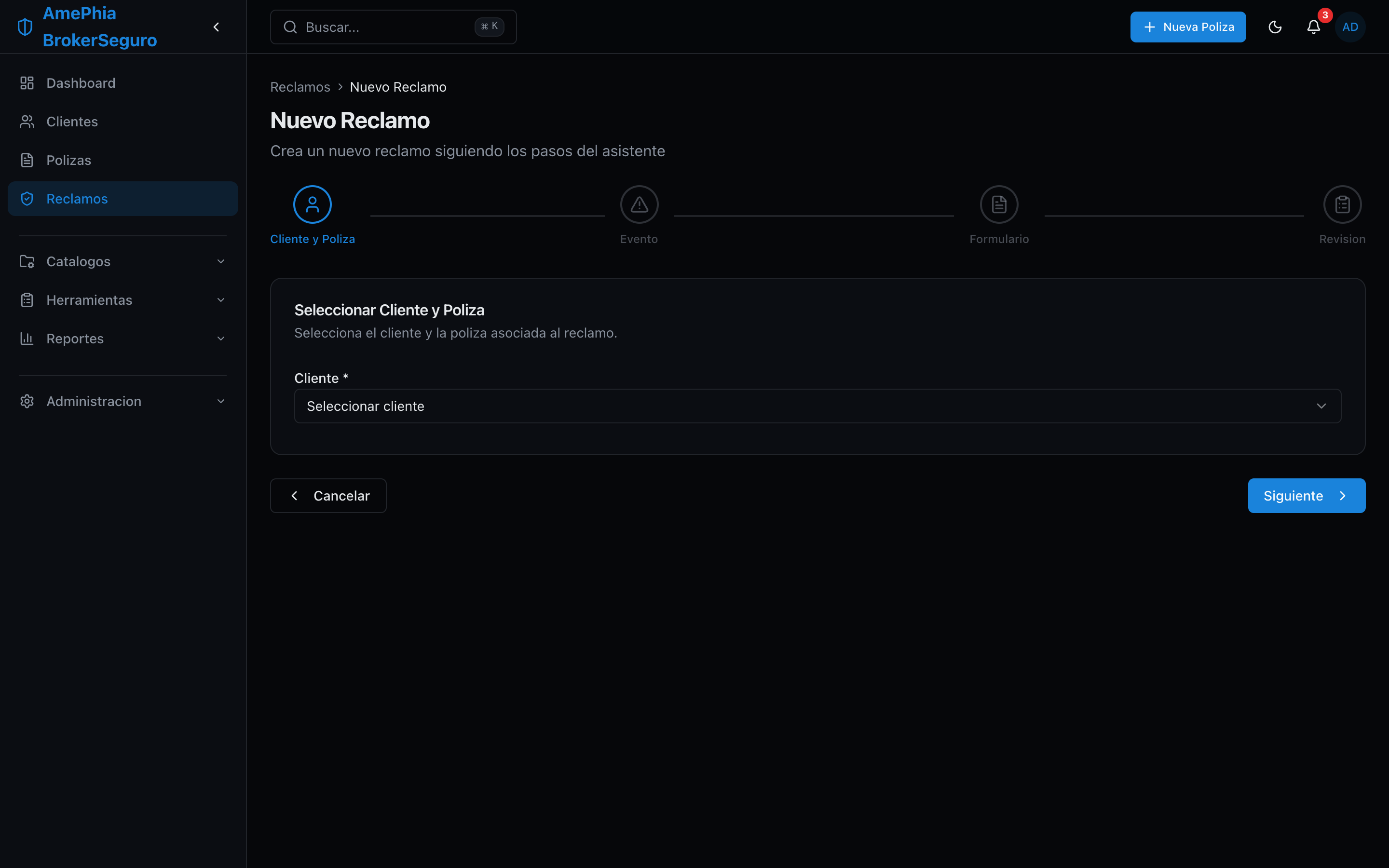 Reclamos paso a paso — Proceso guiado con estados claros y documentos adjuntos