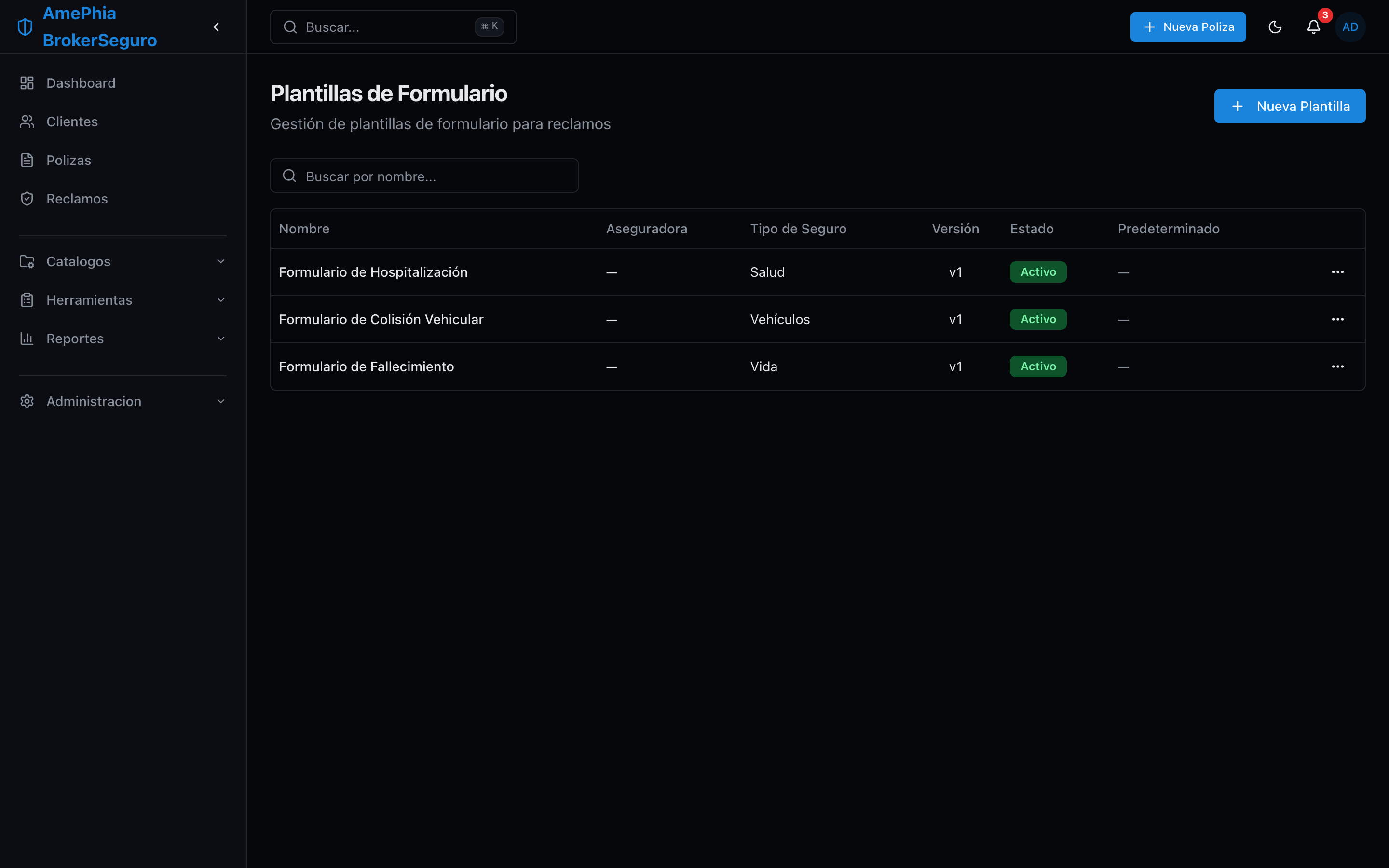 Plantillas de Formularios