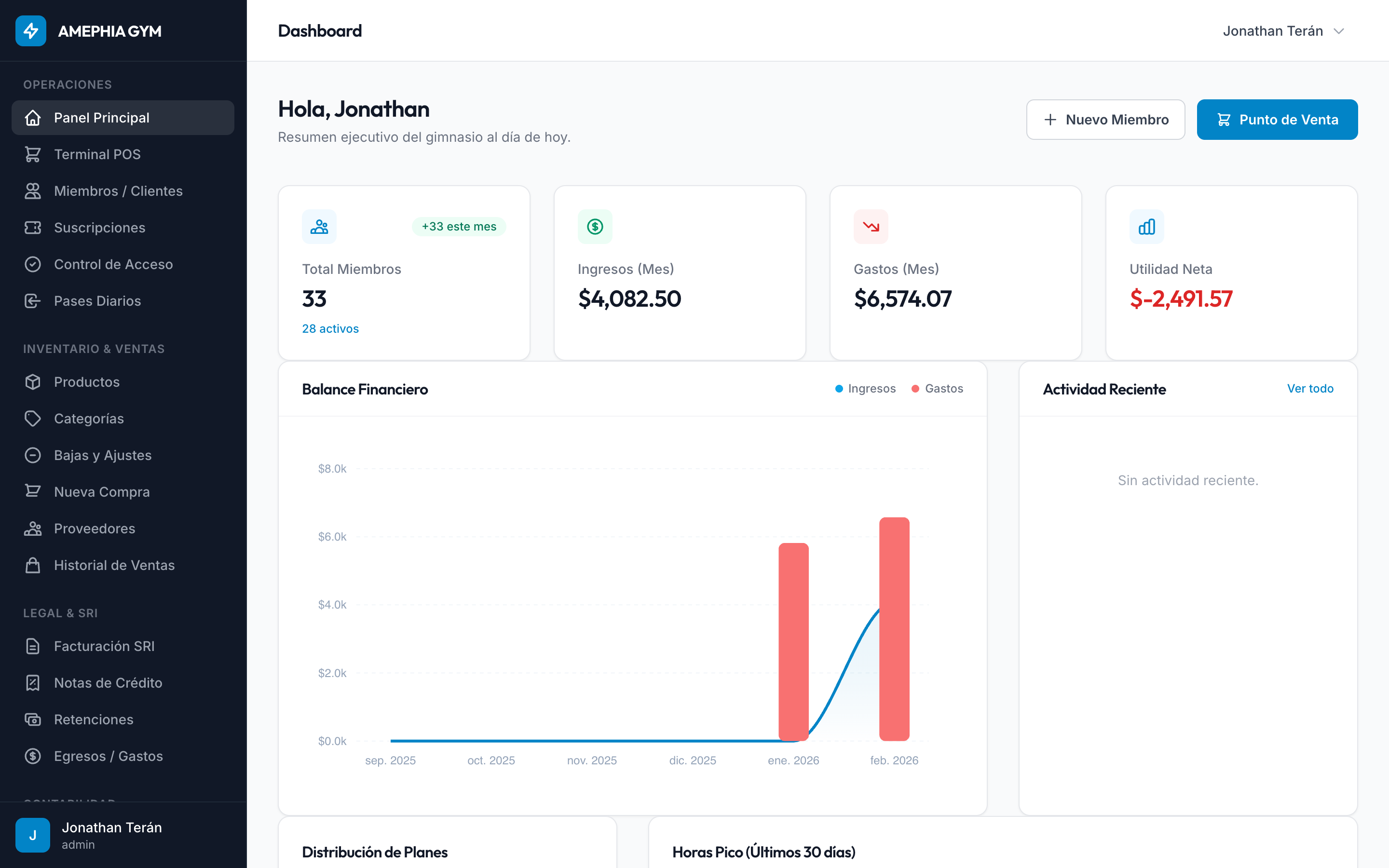 AMEPHIA GYM - Dashboard ejecutivo